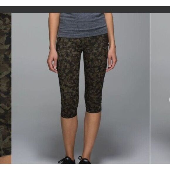 LULULEMON Leggings‎ Sz 4 TOP SPEED CROP Camo Mystic Jungle Fatigue Green Black - Picture 2 of 10